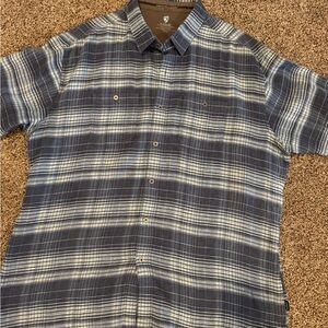 Kuhl Men's Navy and Cream Checkered Polo Shirt